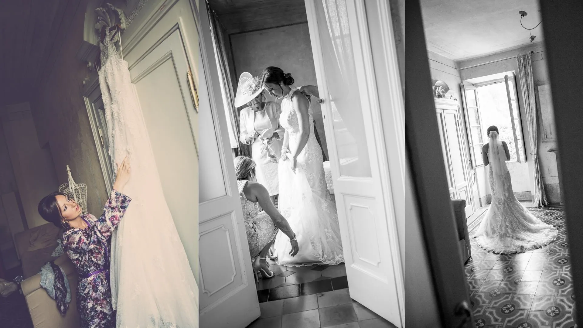 Bride and groom embracing at sunset in Italian countryside wedding venue