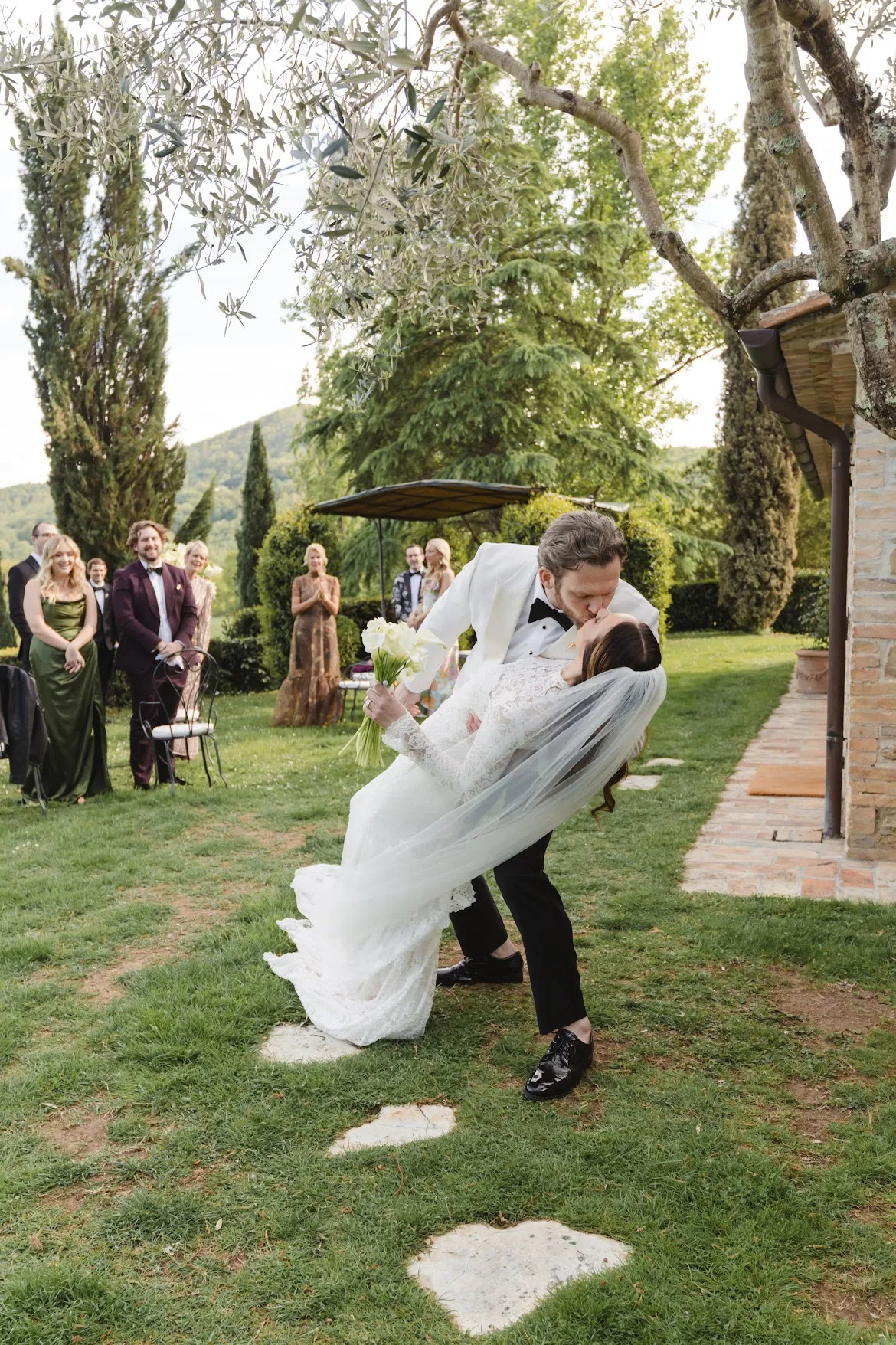Newlyweds walking back up the aisle after the vow exchange